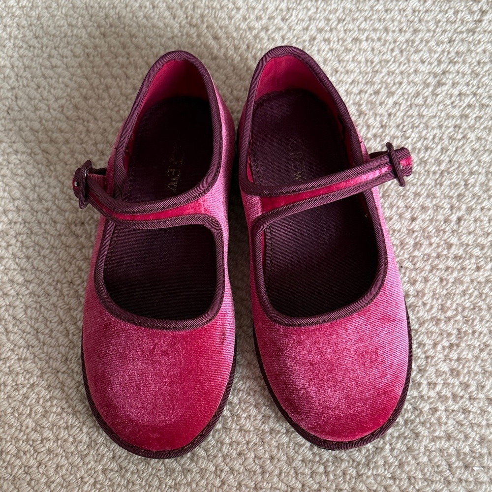 J.Crew Pink Velvet Kids Mary-Jane’s